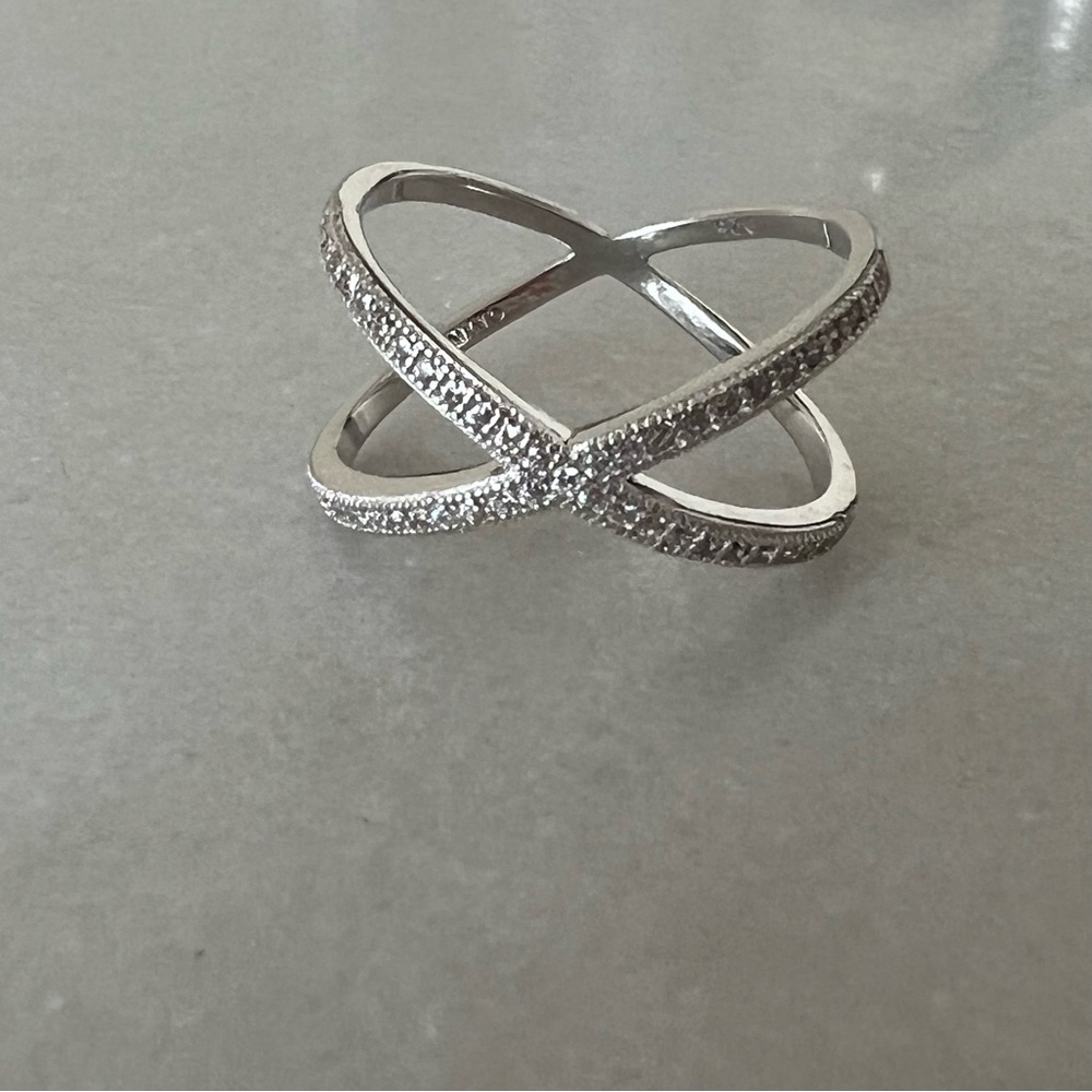 Sterling Silver Micro Pave Criss Cross Ring - Picture 12 of 16